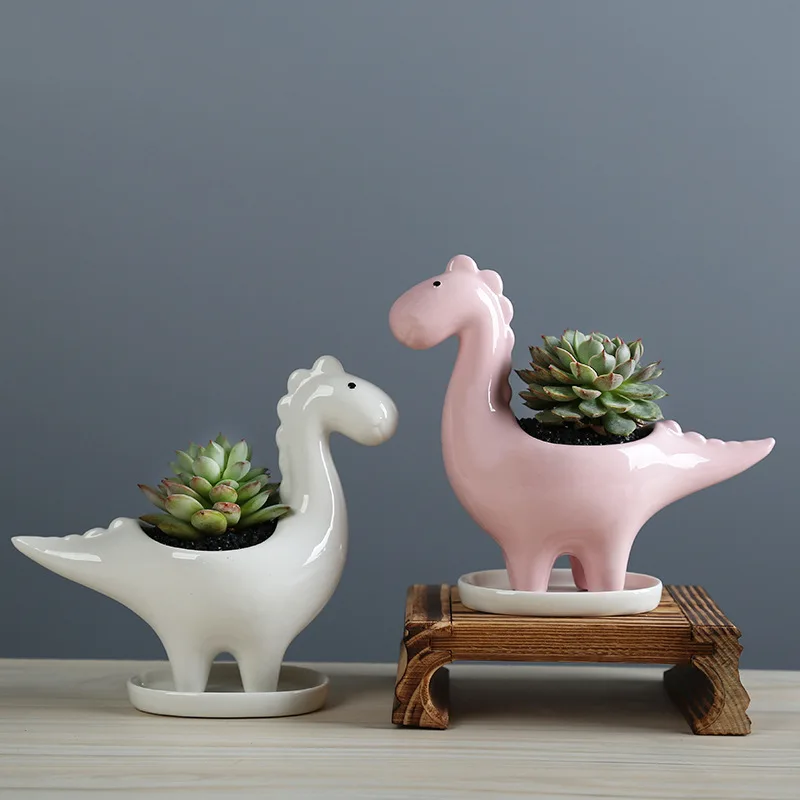 Japanese Garden Bonsai - Pot tanaman keramik kartun dinosaurus dengan