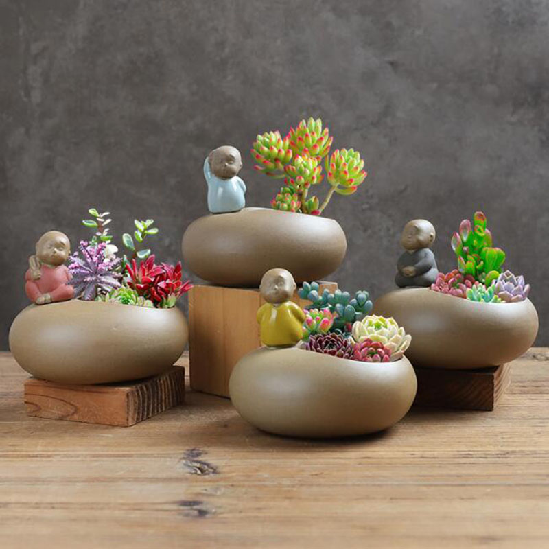 Pot Bunga Biksu Keramik Retro  - Bonsai Garden Art ulasan dan harga